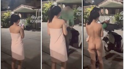 อุ้ยผ้าหลุด คลิปน้องดาว @yumandao56 ไร้เดอร์ที่มาส่งอาหารเห็นเต็มๆ หน้าบ้านเลย